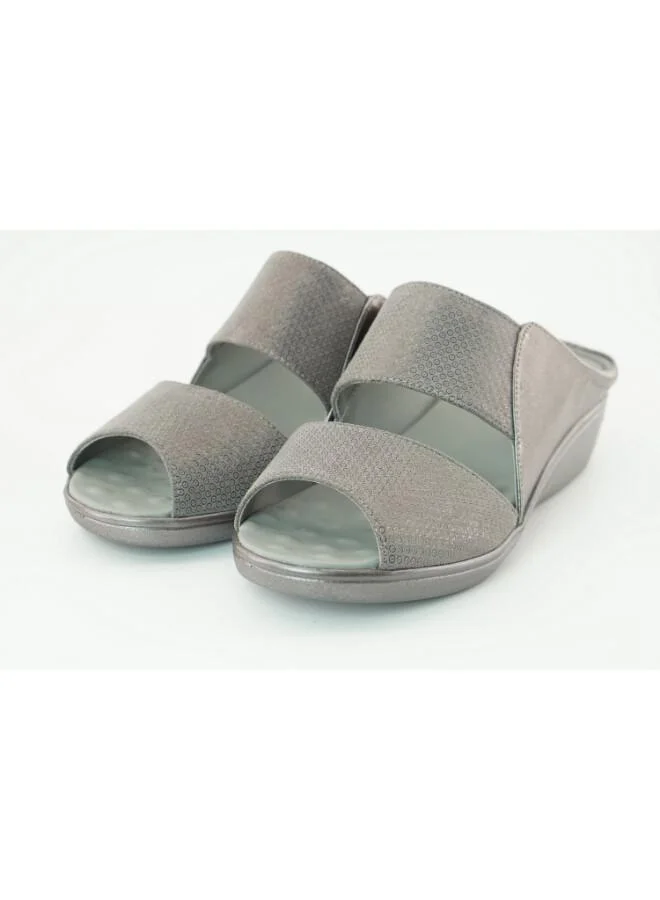 زينة 221-3168 Zayna Ladies Low Wedge Heel Slides 2418-22 Pewter